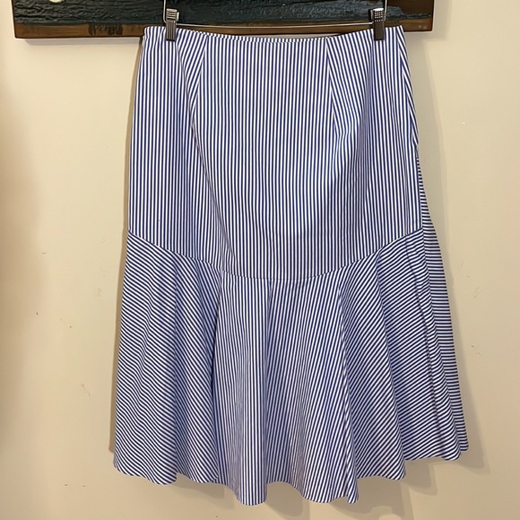 Nordstrom Signature Blue and White Striped Pleated Asymmetrical Skirt Size 12 - Picture 10 of 16